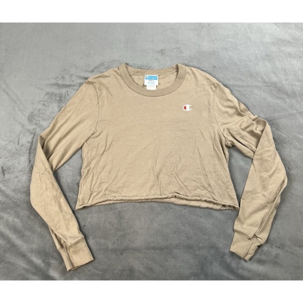 Champion‎ Crop Top Cotton Long Sleeve Beige Women's Size Small
